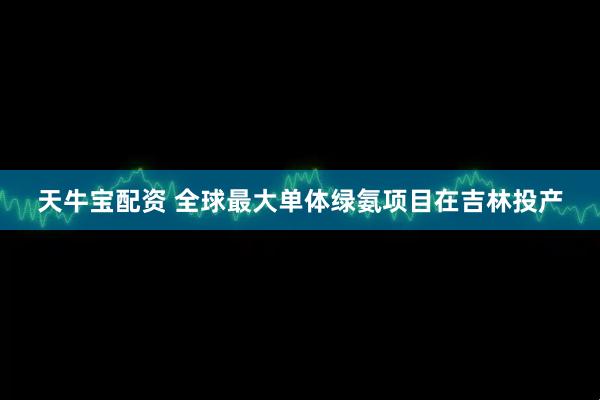 天牛宝配资 全球最大单体绿氨项目在吉林投产