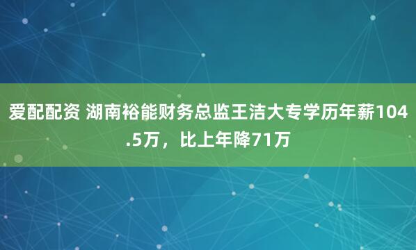 爱配配资 湖南裕能财务总监王洁大专学历年薪104.5万，比上年降71万