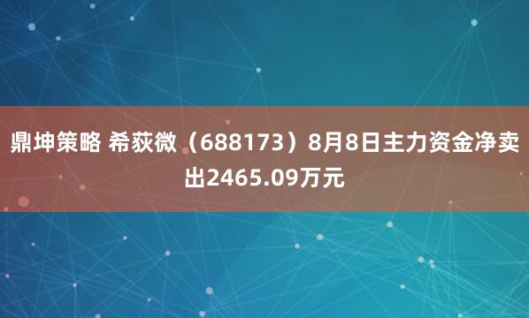 鼎坤策略 希荻微（688173）8月8日主力资金净卖出2465.09万元